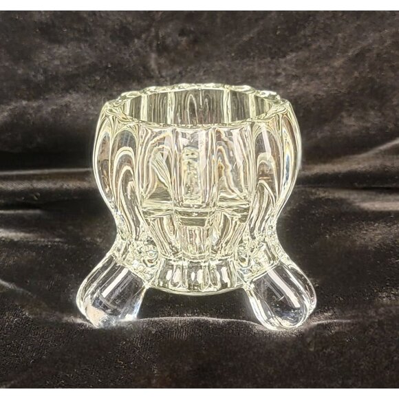 Vintage Jeannette Glass National Pattern Three-Toed Clear Glass Candleholder - Picture 1 of 14